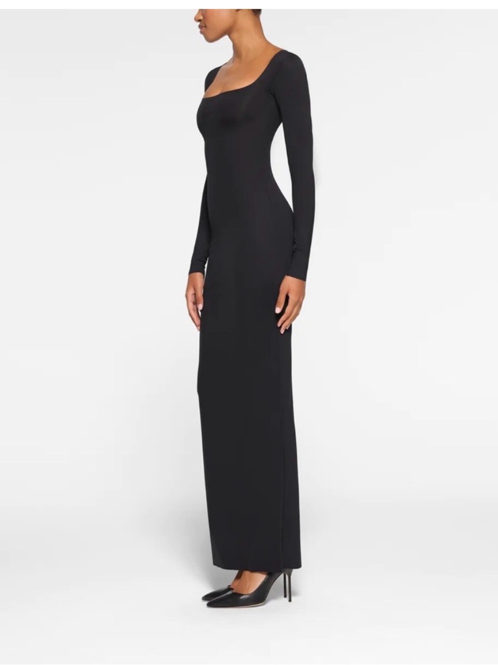 SKIMS Black Long-Sleeve Square-Neck Maxi Dress - Picture 2 of 5